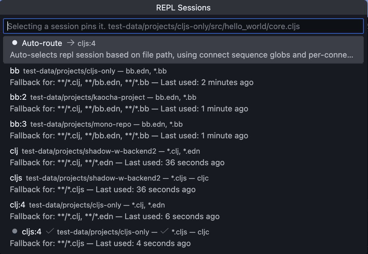 REPL Sessions Menu